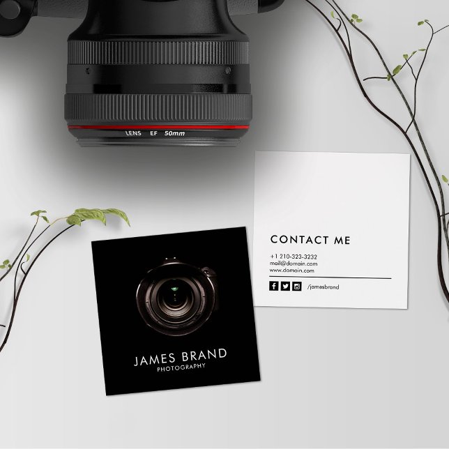 Minimalist Black and White Photography Square Business Card (Creator Uploaded)