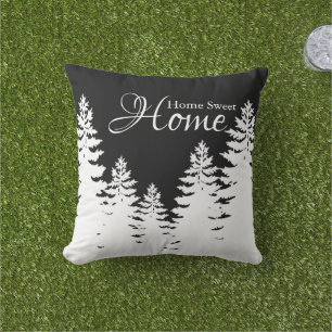 Minimalist black and white pine tree silhouette cushion