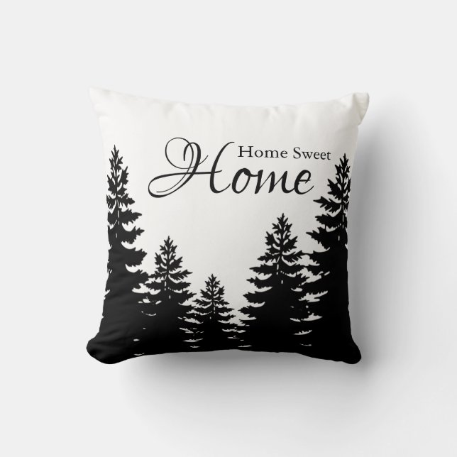 Minimalist black and white pine tree silhouette    cushion (Front)