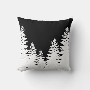 Minimalist black and white pine tree silhouette cushion