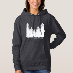 Minimalist black and white pine tree silhouette hoodie