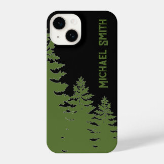 Minimalist black and white pine tree silhouette iPhone 14 case