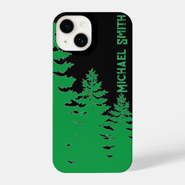 Minimalist black and white pine tree silhouette    iPhone case (Back)