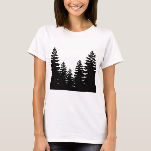 Minimalist black and white pine tree silhouette    T-Shirt