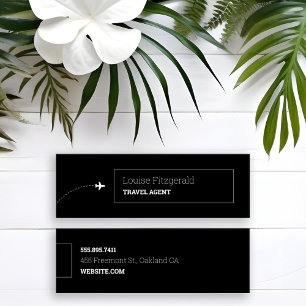 Minimalist Black and White Plane Travel Agent Mini Business Card