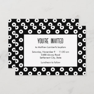 Minimalist Black and White Polka-Dot Baptism Invitation