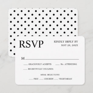 Minimalist Black and White Polka Dot Wedding RSVP Card
