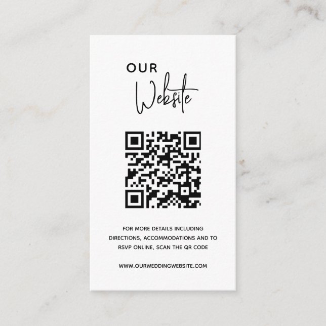 Minimalist Black and White QR Code Modern Wedding Enclosure Card (Front)