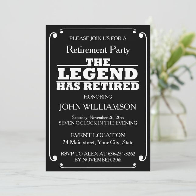 Minimalist Black and White Retirement Party  Invitation (Standing Front)