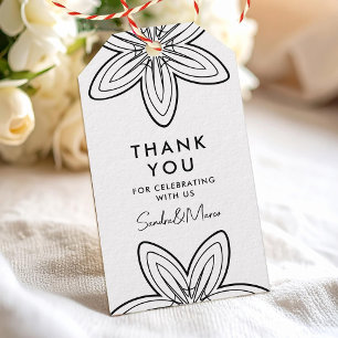 Minimalist black and white retro flowers thank you gift tags