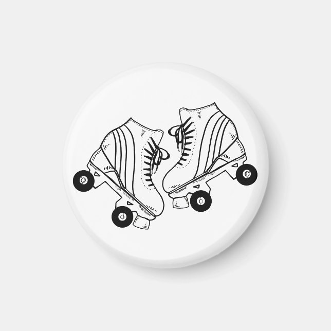 Minimalist Black And White Roller Skates Drawing  Magnet (Front)