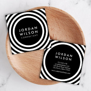Minimalist Black and White Round Lines Geometric Square Business Card