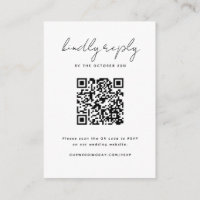 Minimalist Black and White RSVP with QR Code Card