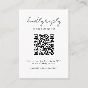 Minimalist Black and White RSVP with QR Code Card