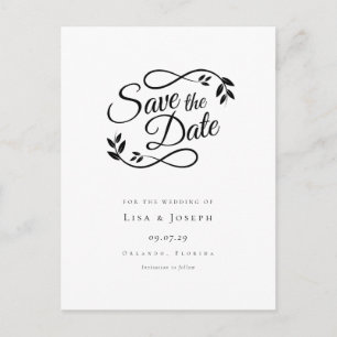 Minimalist Black and White Save the Date Announcement Postcard
