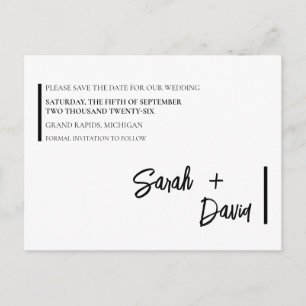 Minimalist Black and White Save the Date Card