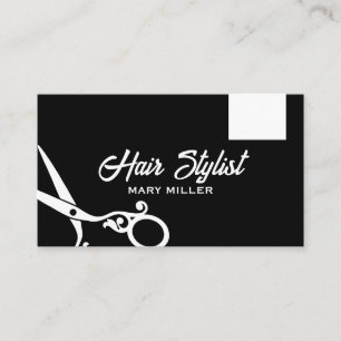 Minimalist Black and White Scissors Hair Stylist Business Card