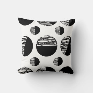 Minimalist black and white scriblled dot pattern cushion