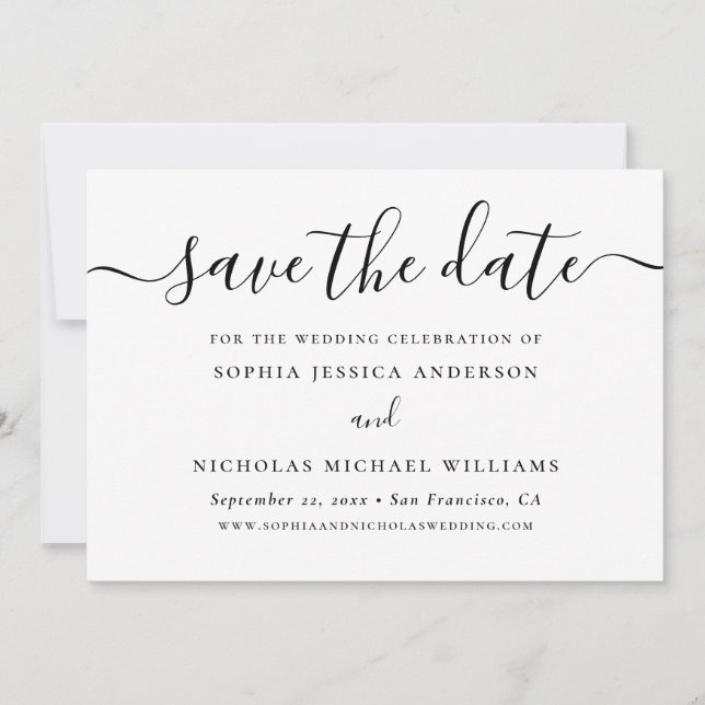 Minimalist Black and White Script | Elegant Photo Save The Date (Front)