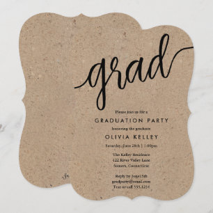 Minimalist Black and White Script Graduation Party Invitation
