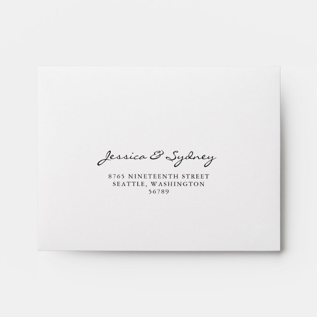 Minimalist Black and White Script RSVP Address Envelope (Front)