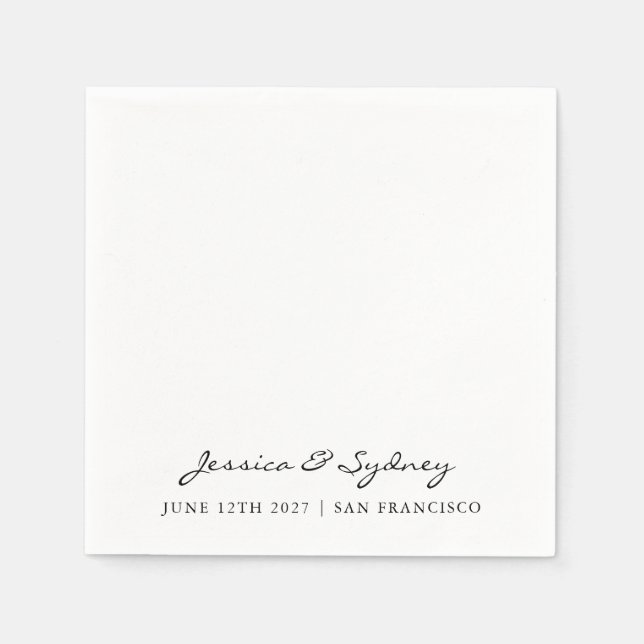 Minimalist Black and White Script Wedding Custom Napkin (Front)