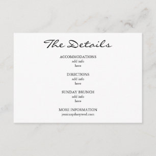 Minimalist Black and White Script Wedding Details Enclosure Card