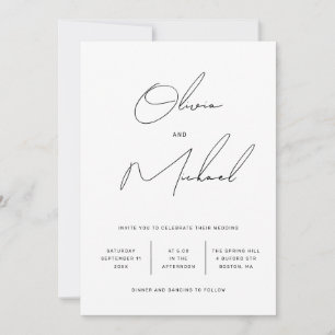 Minimalist Black and White Script Wedding + QR Invitation