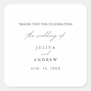Minimalist black and white script wedding square sticker