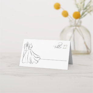 Minimalist Black And White Script Wedding table Place Card