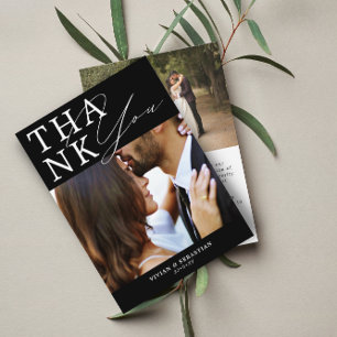 Minimalist Black and White Script Wedding  Thank You Card