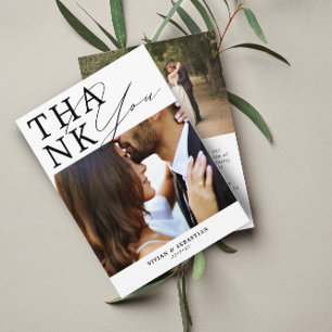 Minimalist Black and White Script Wedding  Thank You Card