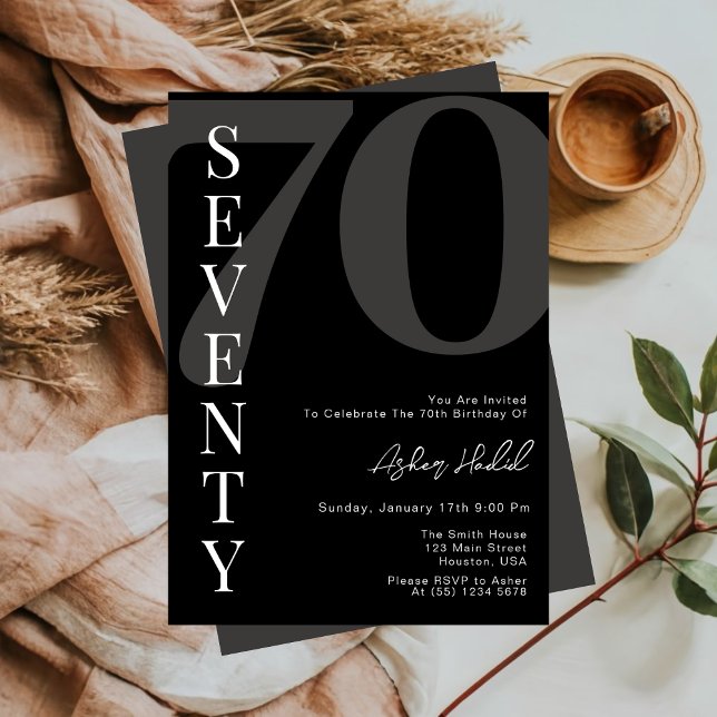 Minimalist Black And White Seventy 70th Birthday Invitation (Creator Uploaded)