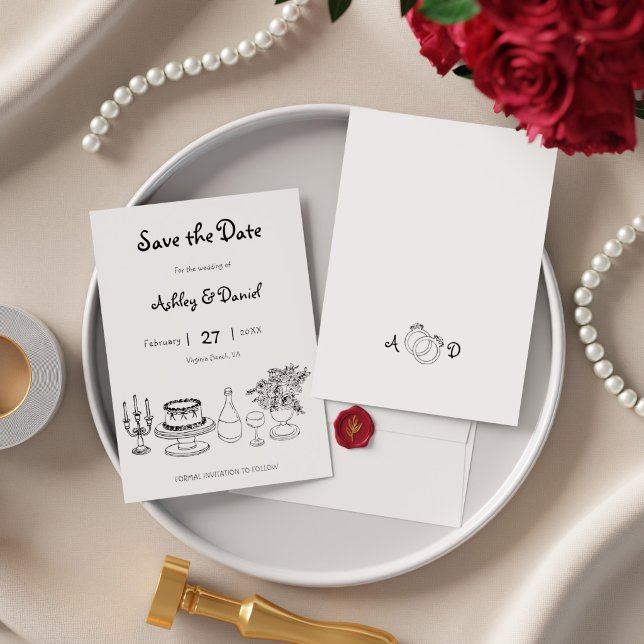 Minimalist Black and White Simple Doodle Wedding Save The Date (Minimalist Black and White Simple Doodle Wedding Save The Date)