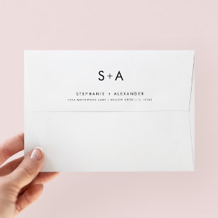 Minimalist Black and White Simple Monogram Wedding Envelope