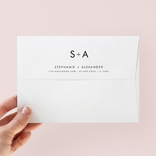 Minimalist Black and White Simple Monogram Wedding Envelope (Creator Uploaded)