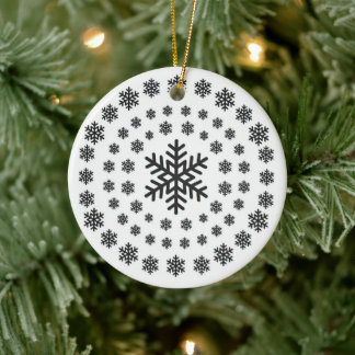Minimalist Black and White Snowflakes Mandala Xmas Ceramic Tree Decoration