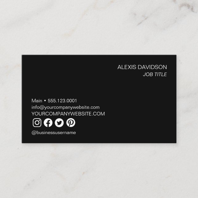 Minimalist black and white social handles no logo  business card (Front)
