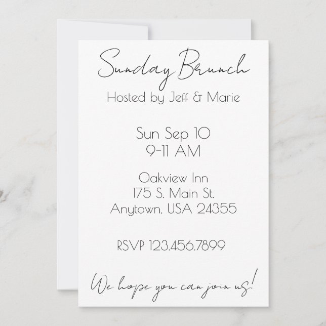 Minimalist Black and White Sunday Brunch Invitation (Front)