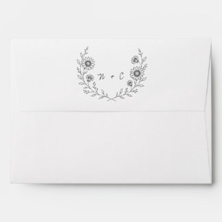 Minimalist Black and White Sunflower Line Art Envelope