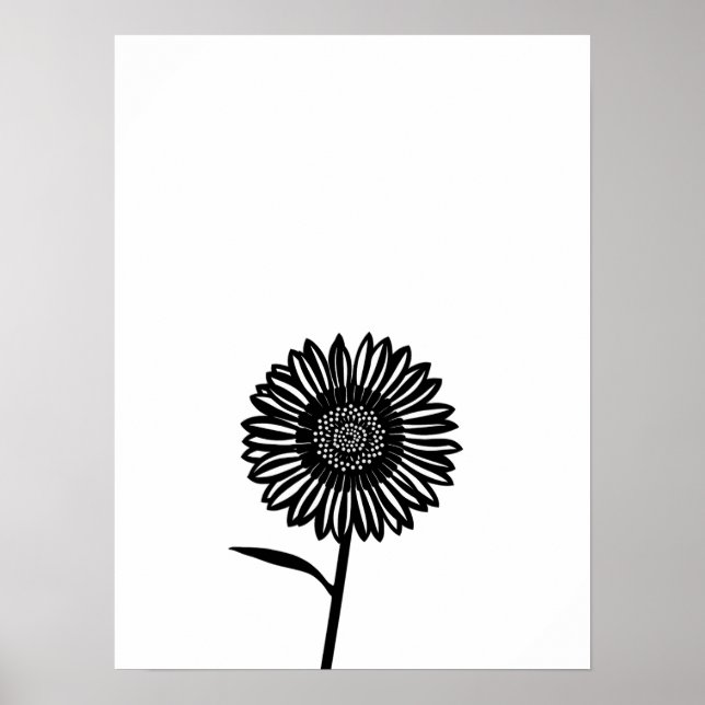 Minimalist Black and White Sunflower Poster (Front)