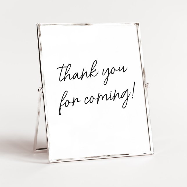 Minimalist Black and White Thank You for Coming Poster (White Minimalist Heart Baby Shower Thank You for Coming Sign)