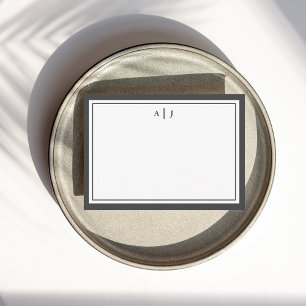 Minimalist Black and White Two Border Monogram Card