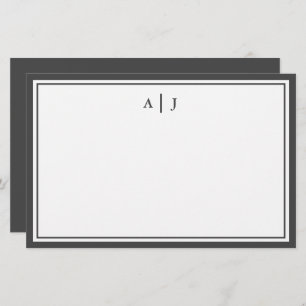 Minimalist Black and White Two Border Monogram Stationery