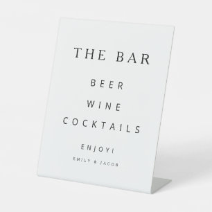 Minimalist Black And White Wedding Bar Pedestal Sign
