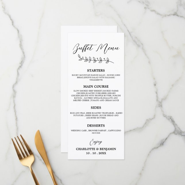 Minimalist Black And White  Wedding Buffet Menu  (Front/Back In Situ)