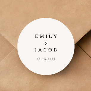 Minimalist Black And White Wedding Classic Round Sticker