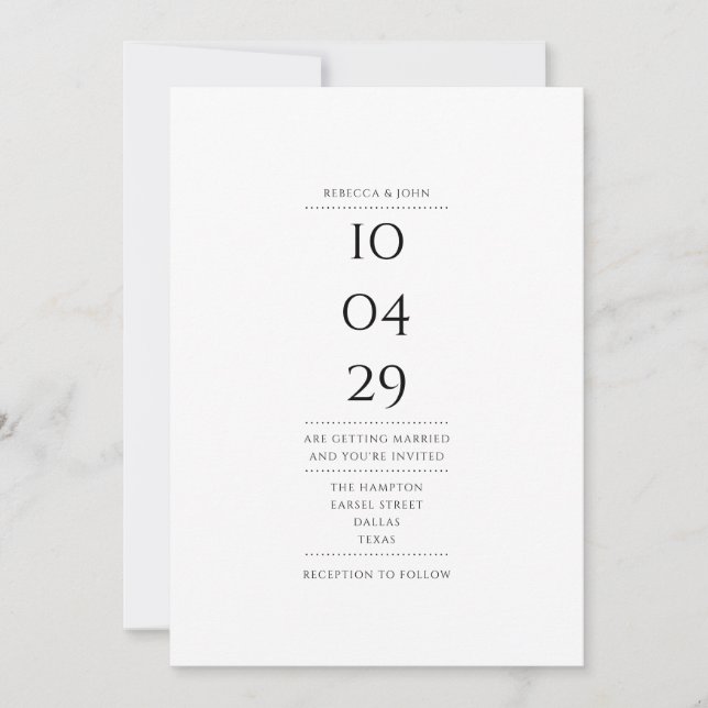 Minimalist Black And White Wedding Date QR Code Invitation (Front)