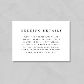 Minimalist Black And White Wedding Details Enclosure Card