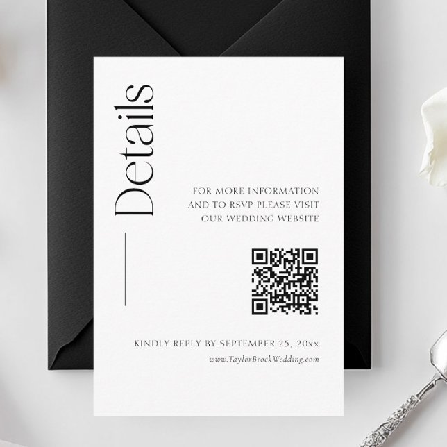Minimalist Black and White Wedding Details Qr Code Enclosure Card (Creator Uploaded)